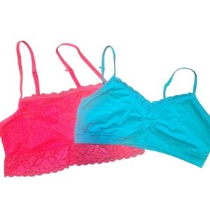 Pink and Blue Bandeau Set with Lace Trim. Large